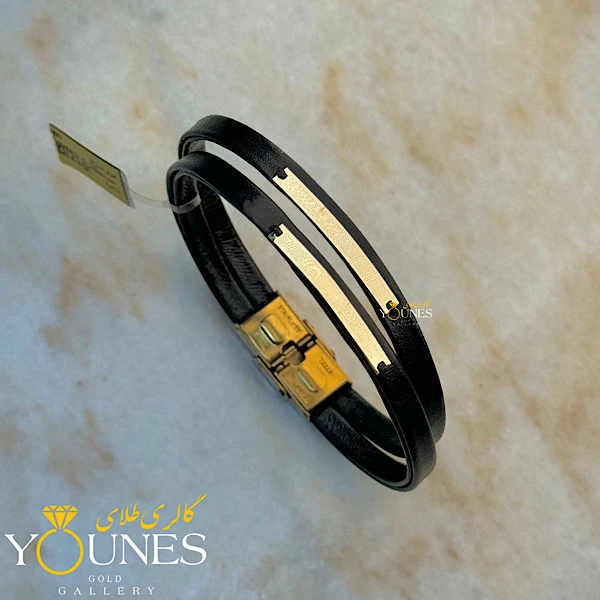 دستبند چرم مردانه دو رج طلا L105